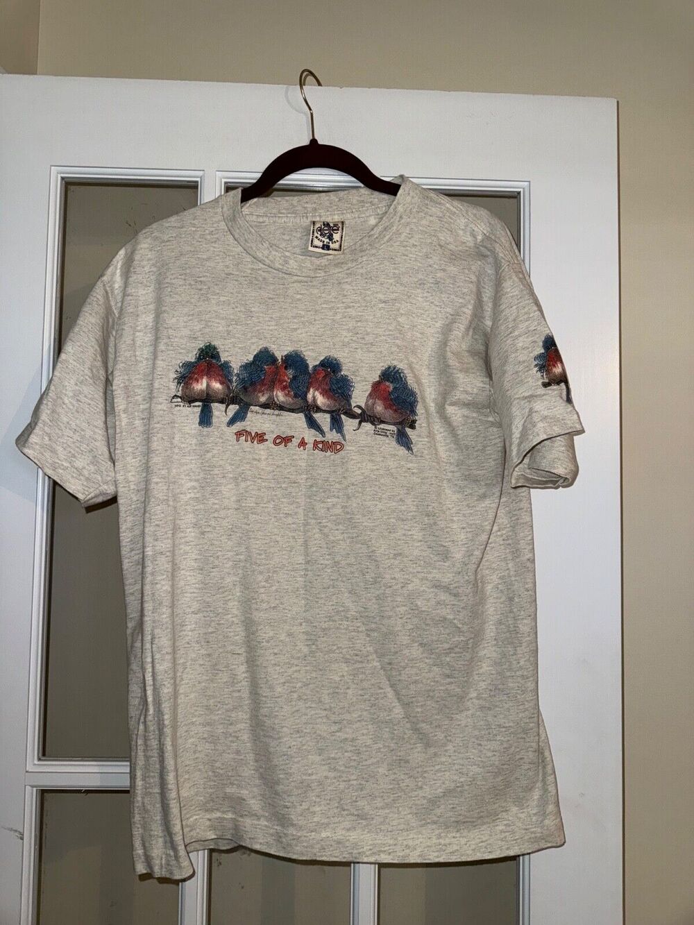 Carolyn Shores Wright VINTAGE SINGLE STITCH Gray Hummingbird Tshirt Lg USA MADE
